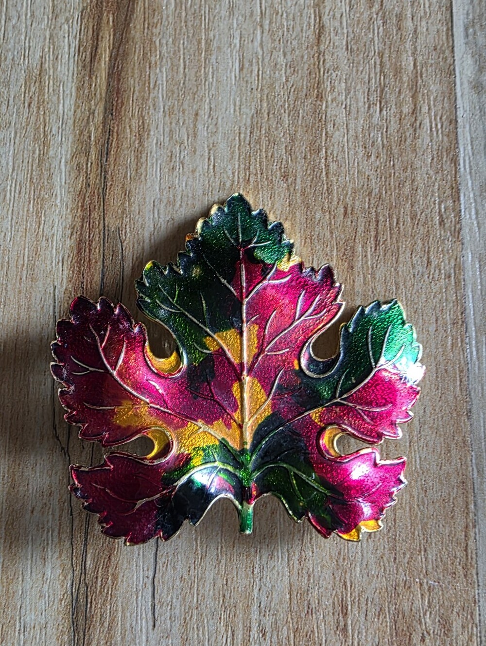Vintage / Antique Colorful Enamel Leaf Brooch - Multicolor